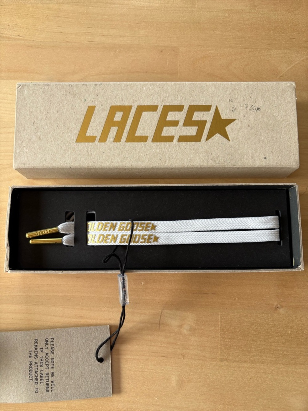 Golden Goose White Flat Shoe Laces with Gold Tips